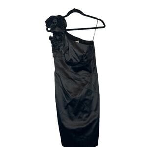 Jessica Simpson Black One Shoulder Flower Bud Formal Bodycon Dress Women Sz 4